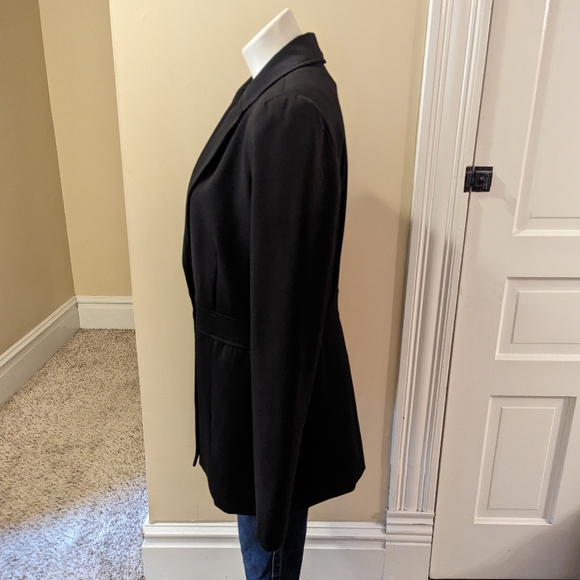 Y2K Cache black one button long line blazer with built in shoulder pads size 12 - Picture 2 of 7